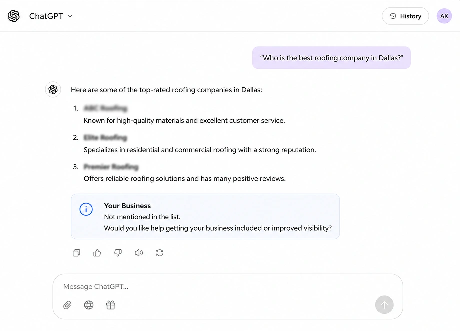 AI recommendation example showing a ChatGPT response
